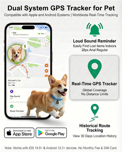 GPS Tracker for Dogs, No Monthly Fee, IP68 Waterproof Pet Tracker