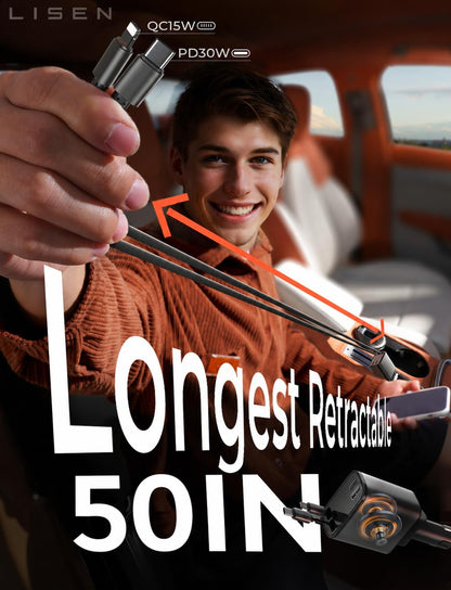 LISEN Retractable Car Charger, 84W Car Charger USB C Fast Charge,4 in 1