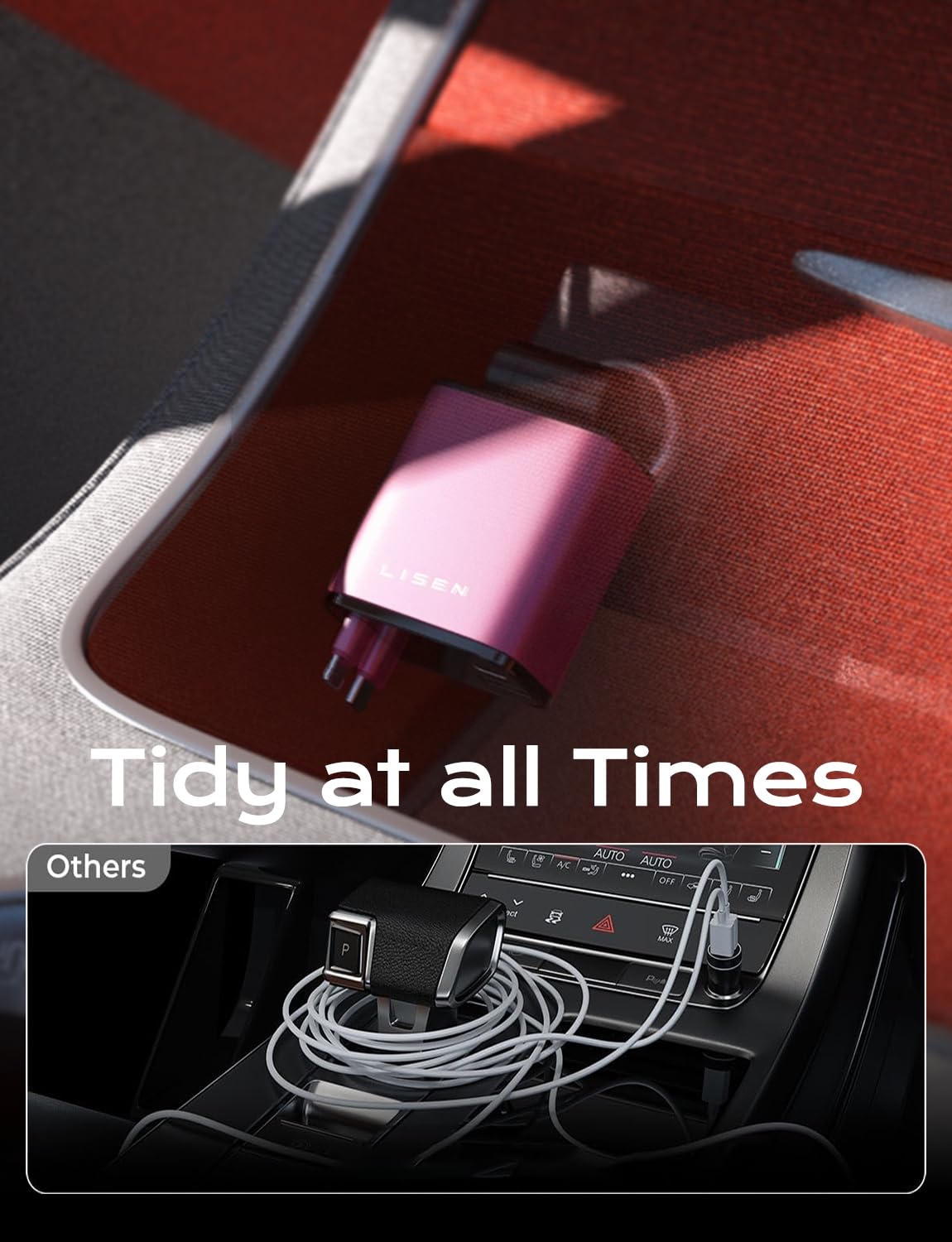 LISEN Retractable Car Charger, 84W Car Charger USB C Fast Charge,4 in 1