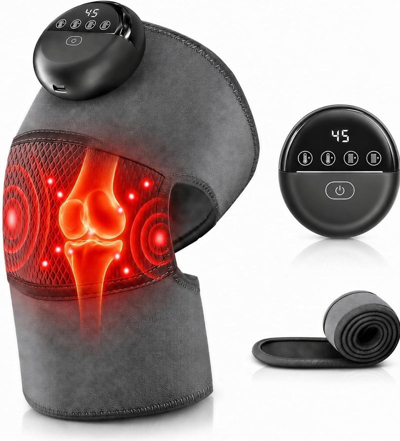 Cordless Heated Knee Massager Wrap 4 Heat Levels 6 Vibration Gray