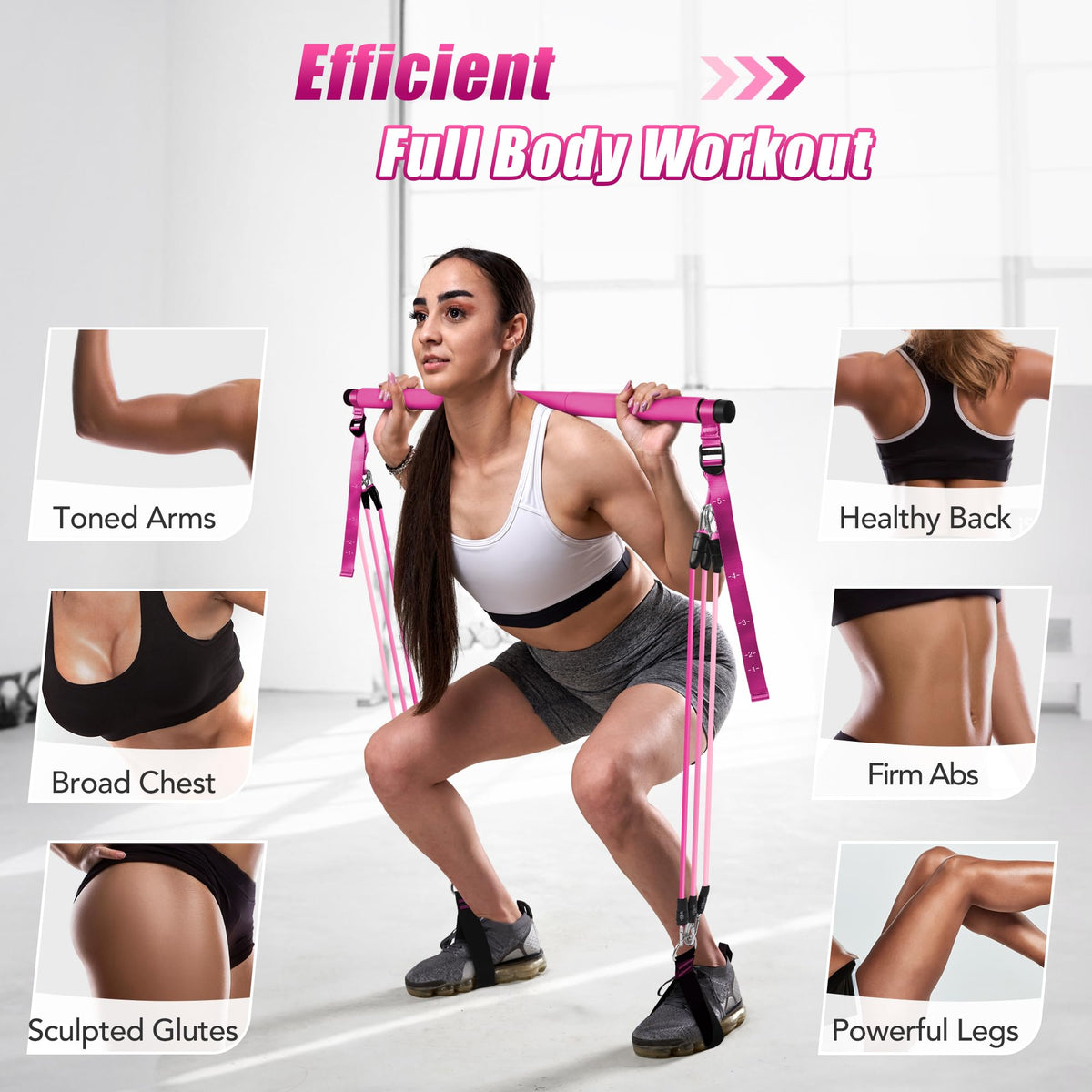 Upgraded Pilates Bar Kit with Resistance Bands Natural Latex for Women & Men, Heavy-Duty Stainless Steel Multifunctional Yoga Pilates Stick for Home Gym Exercise Fitness Equipment Full-Body Workouts
