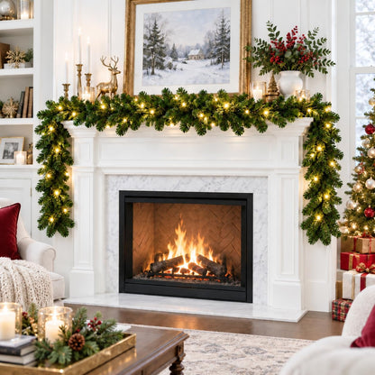Christmas Garland with Lights 9ft, Prelit for Mantle, Stairs & Door