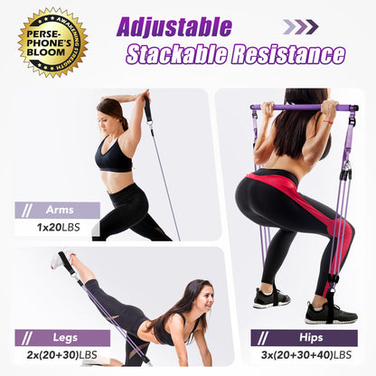 Upgraded Pilates Bar Kit with Resistance Bands Natural Latex for Women & Men, Heavy-Duty Stainless Steel Multifunctional Yoga Pilates Stick for Home Gym Exercise Fitness Equipment Full-Body Workouts
