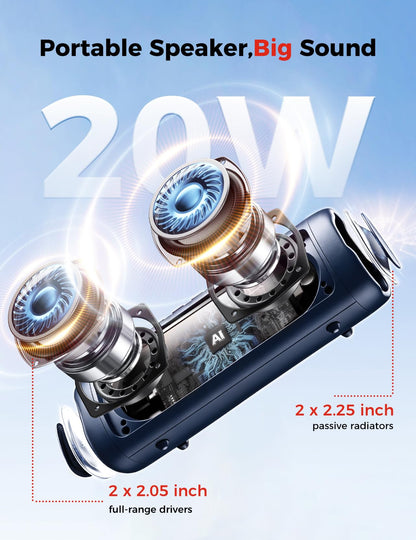 Portable Bluetooth Speaker 20W, IPX5 Waterproof, 24H Playtime