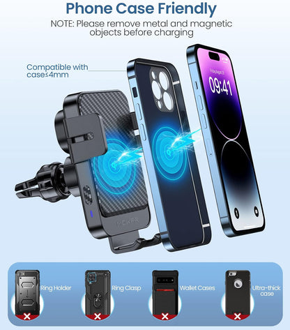 Wireless Car Charger 15W Fast Charging Dash Windshield Vent Car Mount