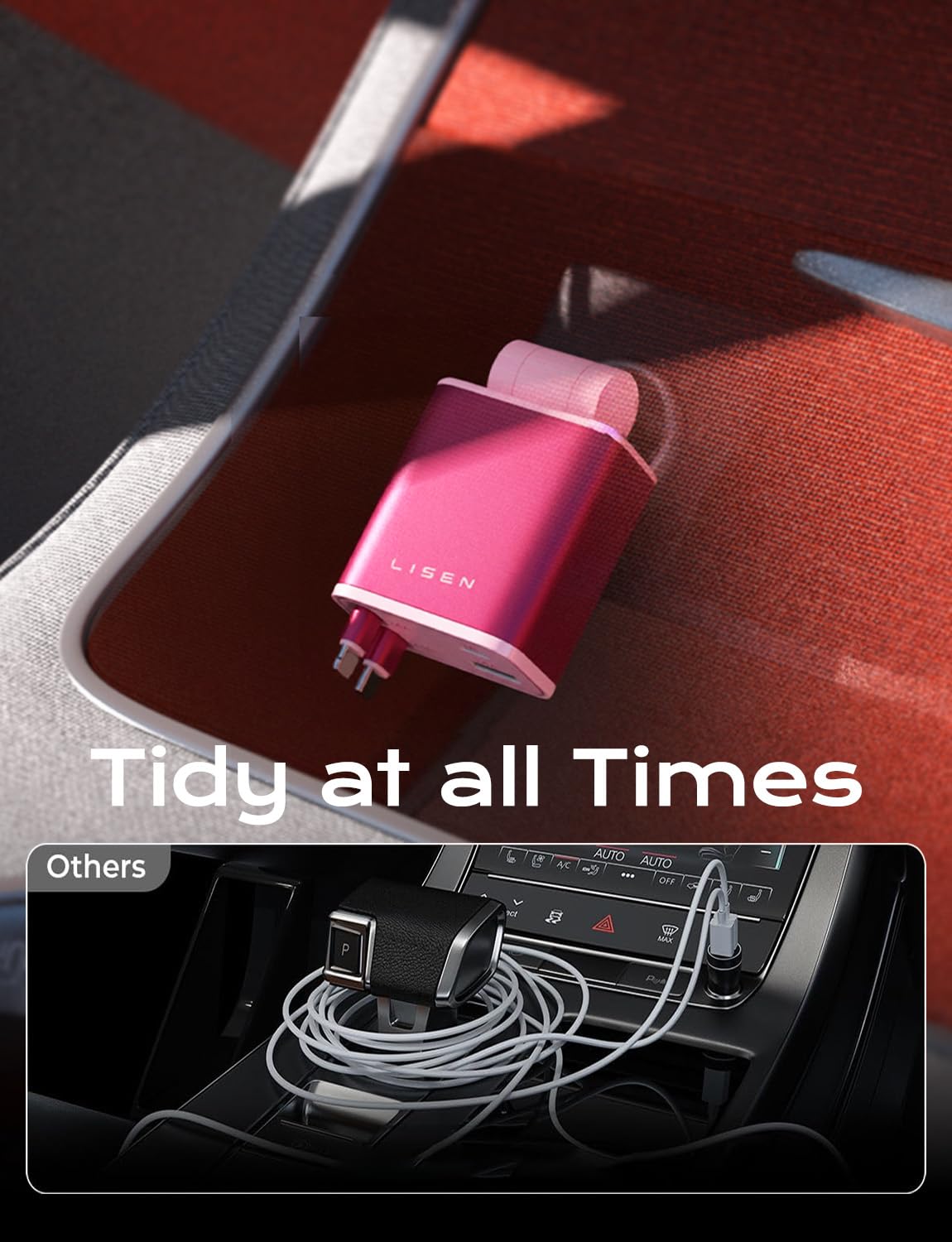 LISEN Retractable Car Charger, 84W Car Charger USB C Fast Charge,4 in 1