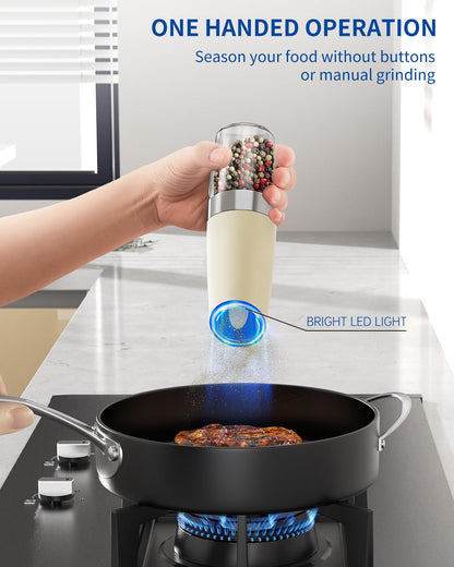 Electric Salt and Pepper Grinder Set, Gravity Rechargeable with LED