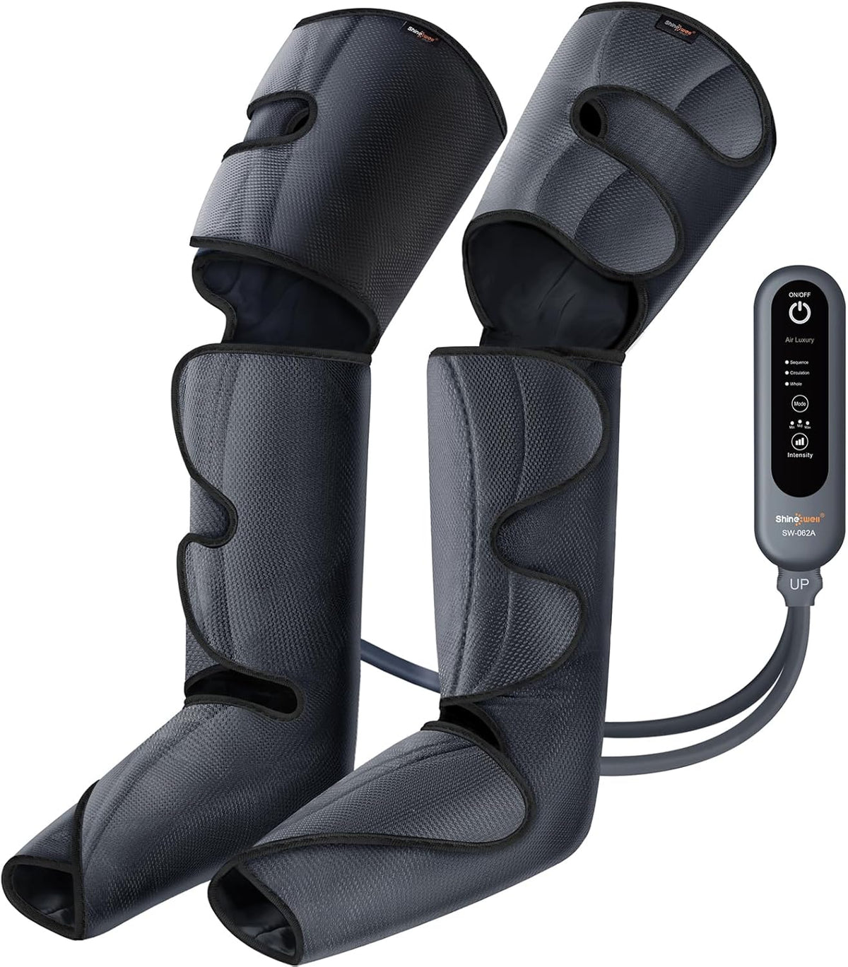 SHINE WELL Leg Compression Massager, Leg Massager for Circulation and Pain Relief, Air Compression Leg Massager with 3 Modes 3 Intensities 2 Extenders and Adjustable Wraps