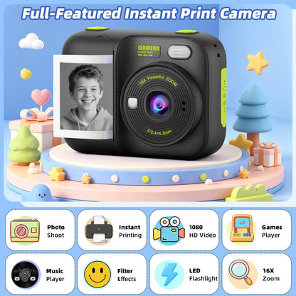 Kids Instant Print Camera with 5 Rolls Print Paper, 1080P HD Camera, Rechargeable Portable Toddler Selfie Camera, Christmas Birthday Gifts Toys for Boys Girls Age 3-12 (Red & Blue)