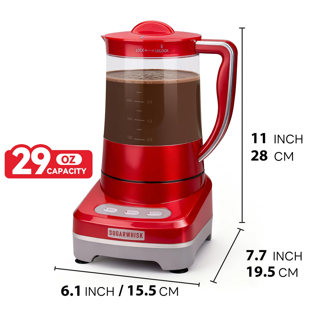 SugarWhisk 29 Oz Hot Chocolate Maker Machine, Electric Milk Frother and Steamer, Hot Cocoa Maker Machine for Hot Chocolate Bar, Detachable Pitcher, 2 Speed Mode, 3.5 Cups, Aqua