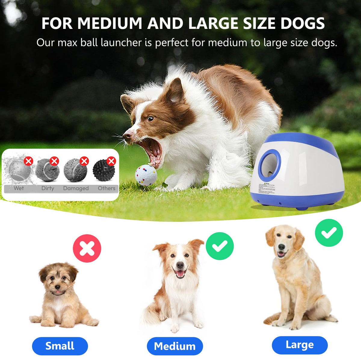 Automatic Ball Launcher for Dogs, 3 Distances 20-45ft, 6 Balls Included