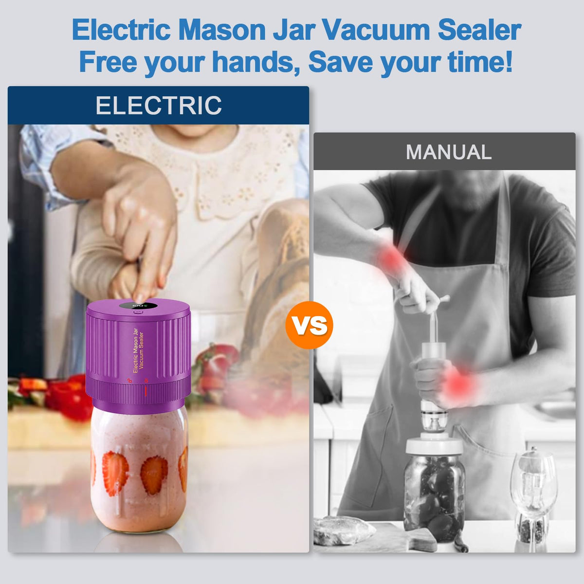 Mason Jar Vacuum Sealer Kit, Electric One Touch Auto Stop