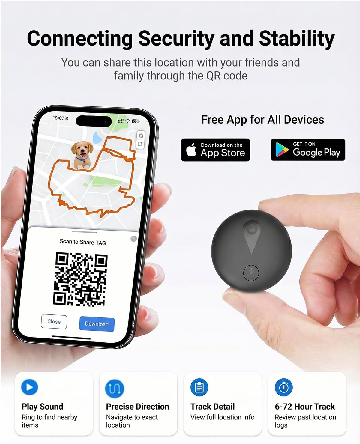 GPS Tracker for Dogs, No Monthly Fee, IP68 Waterproof Pet Tracker
