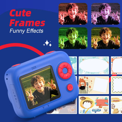 Kids Instant Print Camera with 5 Rolls Print Paper, 1080P HD Camera, Rechargeable Portable Toddler Selfie Camera, Christmas Birthday Gifts Toys for Boys Girls Age 3-12 (Red & Blue)
