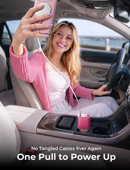 LISEN Retractable Car Charger, 84W Car Charger USB C Fast Charge,4 in 1