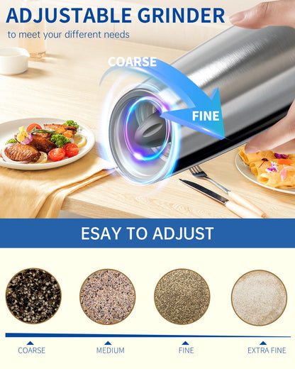 Electric Salt and Pepper Grinder Set, Gravity Rechargeable with LED