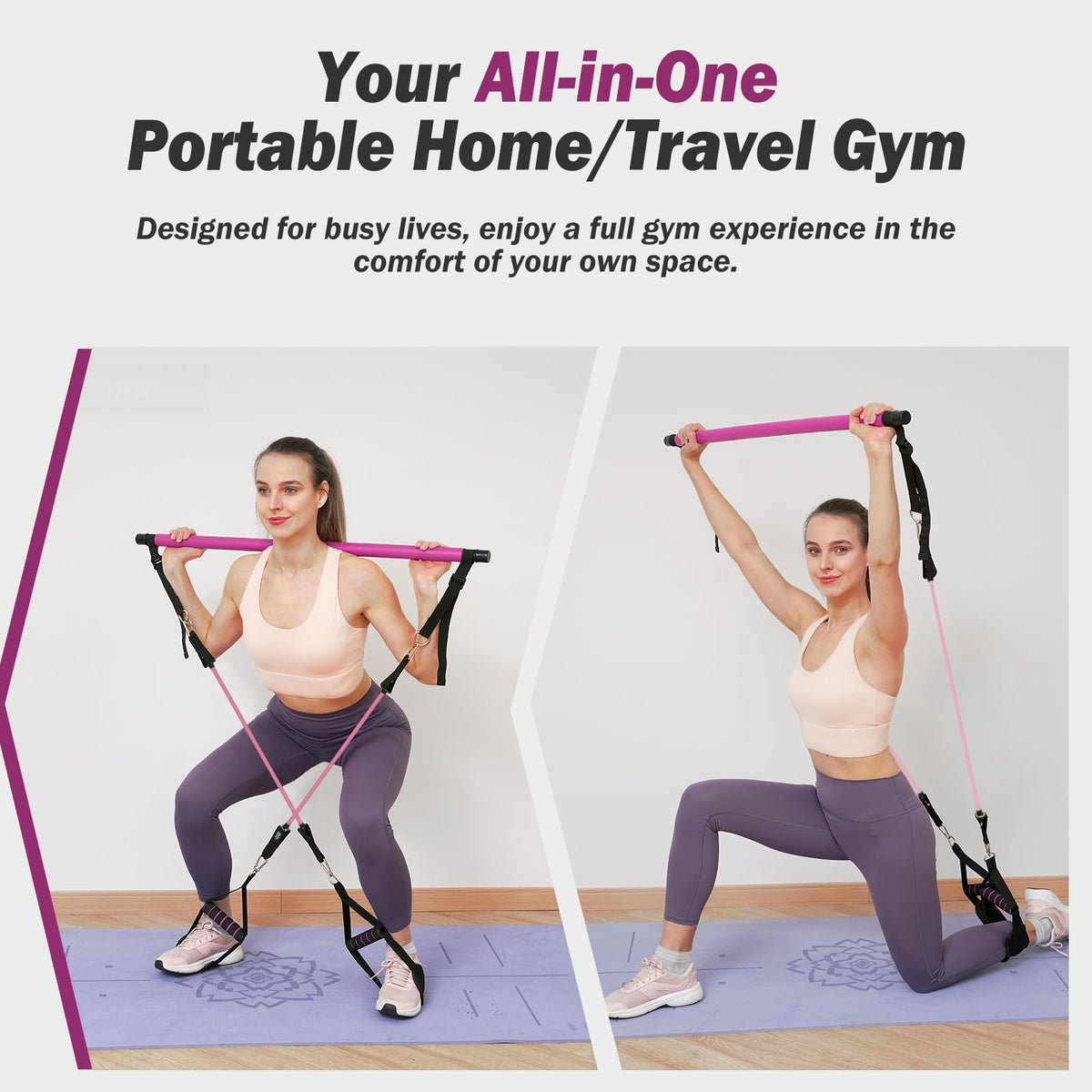 Upgraded Pilates Bar Kit with Resistance Bands Natural Latex for Women & Men, Heavy-Duty Stainless Steel Multifunctional Yoga Pilates Stick for Home Gym Exercise Fitness Equipment Full-Body Workouts