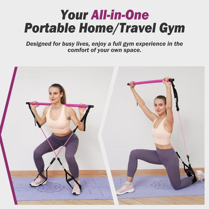 Upgraded Pilates Bar Kit with Resistance Bands Natural Latex for Women & Men, Heavy-Duty Stainless Steel Multifunctional Yoga Pilates Stick for Home Gym Exercise Fitness Equipment Full-Body Workouts