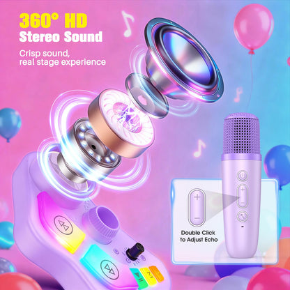 Kids Stand Karaoke Machine Toys for 3 4 5 6 7 8 Year Old Girls Gift, Kid Rechargeable Microphone Toddler Christmas Birthday Gift Singing Toy for Girl Ages 3-5 4-6, Bluetooth Speaker with 2 Mics