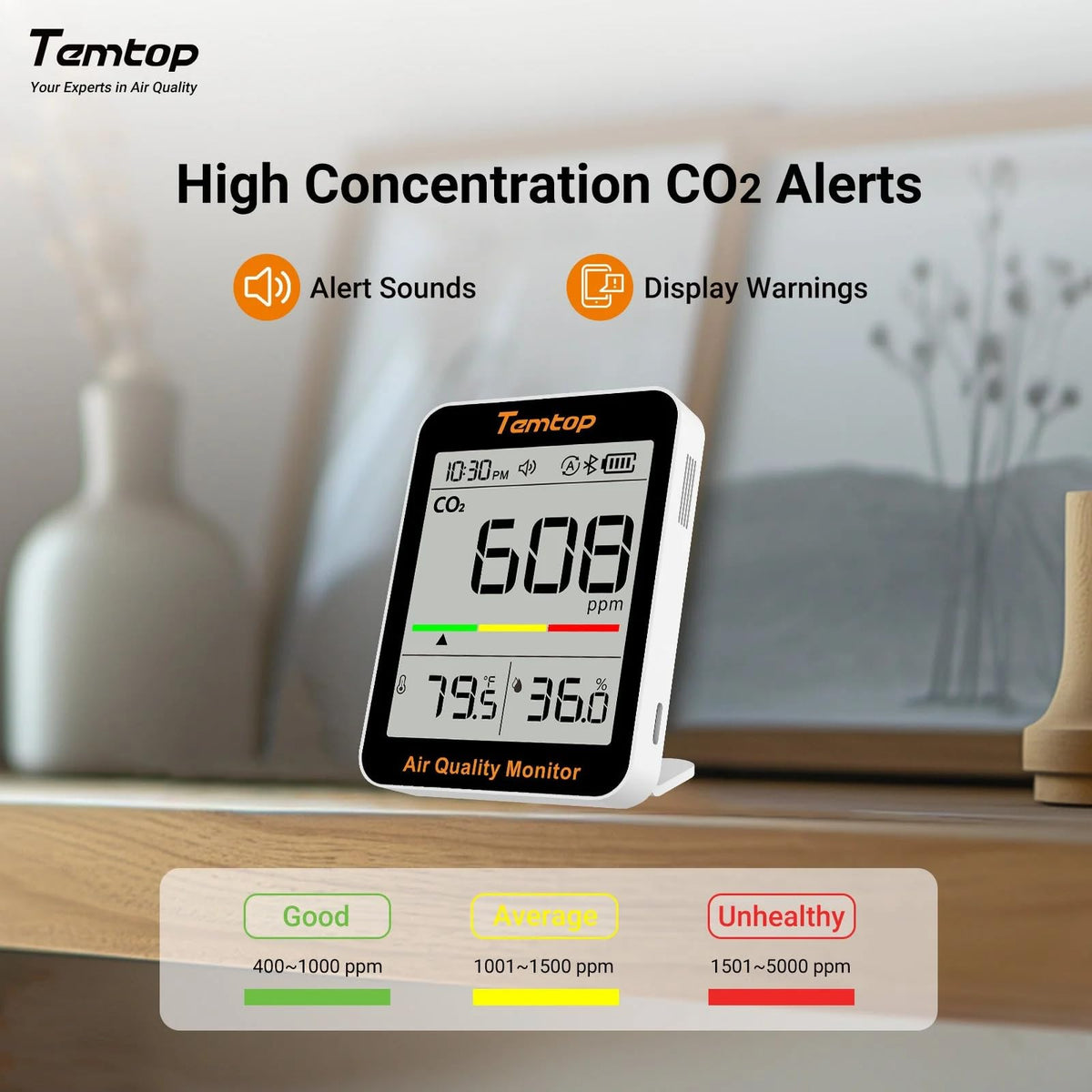 CO2 Monitor Indoor Air Quality Meter, Temperature & Humidity