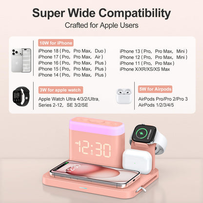 5 in 1 Wireless Charging Station with Alarm Clock & Night Light