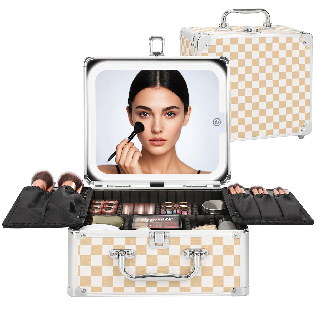 Makeup Train Case with LED Mirror, Rechargeable Travel Makeup Bag