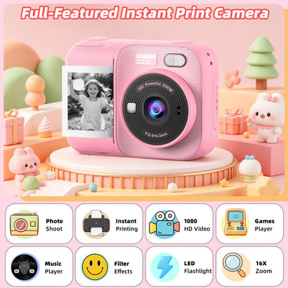 Kids Instant Print Camera with 5 Rolls Print Paper, 1080P HD Camera, Rechargeable Portable Toddler Selfie Camera, Christmas Birthday Gifts Toys for Boys Girls Age 3-12 (Red & Blue)