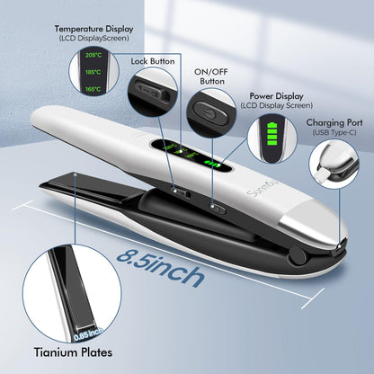 Cordless Hair Straightener, USB-C Rechargeable Travel Flat Iron