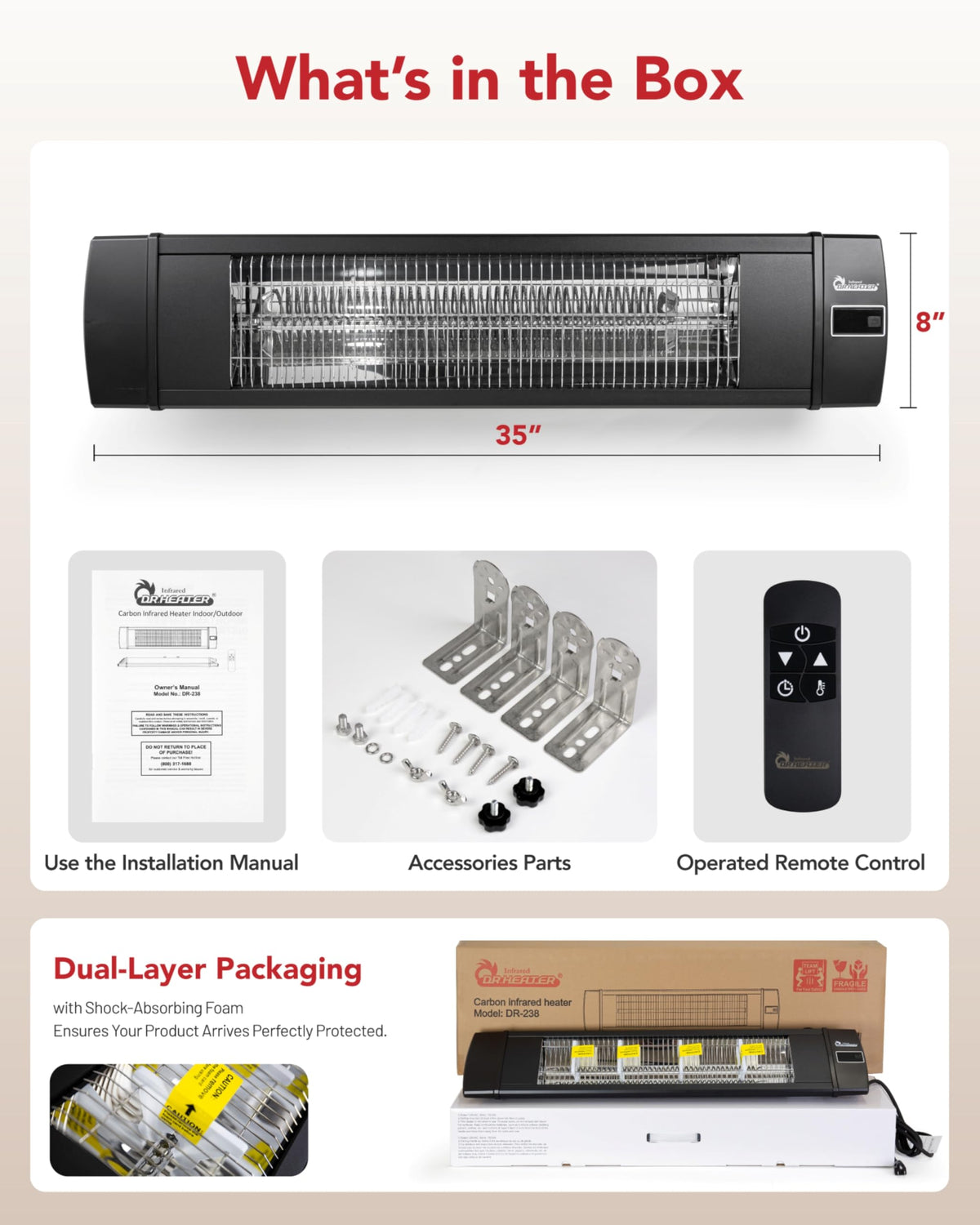 DR. INFRARED HEATER Portable Infrared Indoor and Outdoor Space Heater for Patio, Garage, Commercial & Residential With Remote Control, With Thermostat, Black