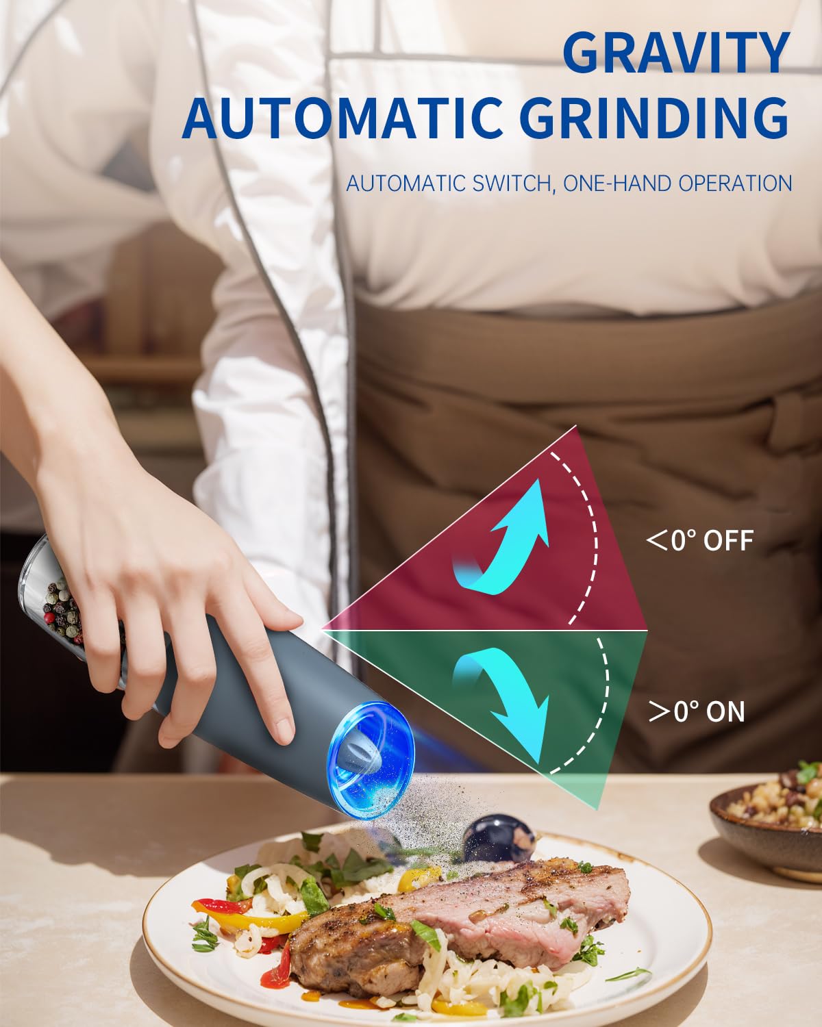 Electric Salt and Pepper Grinder Set, Gravity Rechargeable with LED