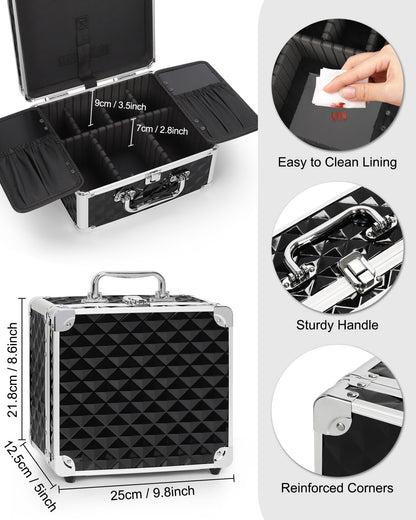 Makeup Train Case with LED Mirror, Rechargeable Travel Makeup Bag