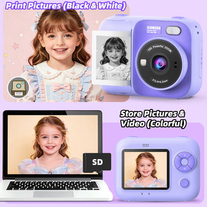 Kids Instant Print Camera with 5 Rolls Print Paper, 1080P HD Camera, Rechargeable Portable Toddler Selfie Camera, Christmas Birthday Gifts Toys for Boys Girls Age 3-12 (Red & Blue)