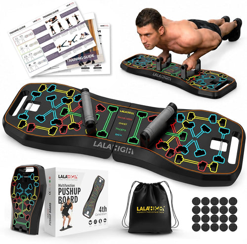 Upgraded Push Up Board,36 in 1 Home Gym Equipment with Ab Roller Wheel & Resistance Bands, Portable Foldable Workout Board for Full Body Strength Training Men Women,Gift for Boyfriend