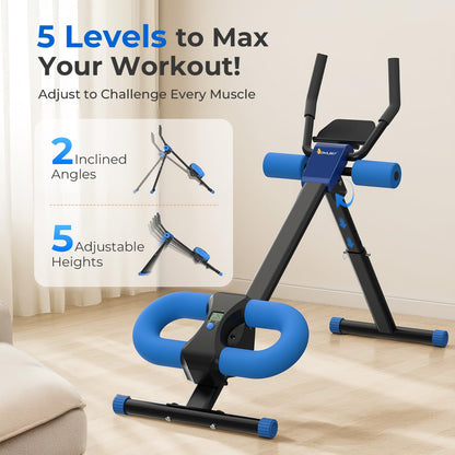 OWLSKY Ab Machine, Adjustable Ab Trainer Machine for Abs Workout at Home Gym, Foldable, Knee Protection, LCD Monitor, Device Holder, 400 LBS,Abdominal Trainer for Stomach Workout