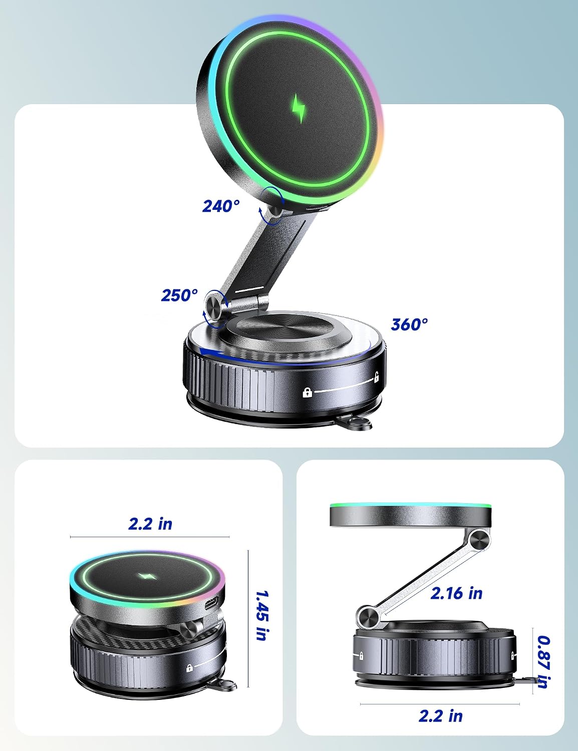 15W Magsafe Car Mount Charger, Faster Charging Wireless Car Charger
