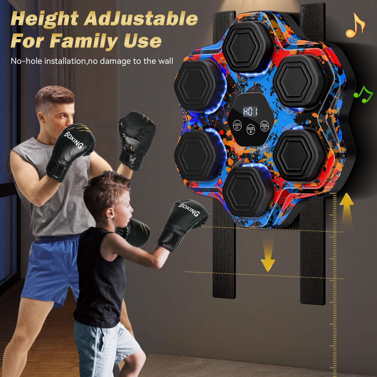 TGLLM Music Boxing Machine, Interactive Punching Trainer with Boxing Gloves, Large Size Wall Mounted Electronic Boxing Target for Adult Kids, 9 Modes & 9 Speeds