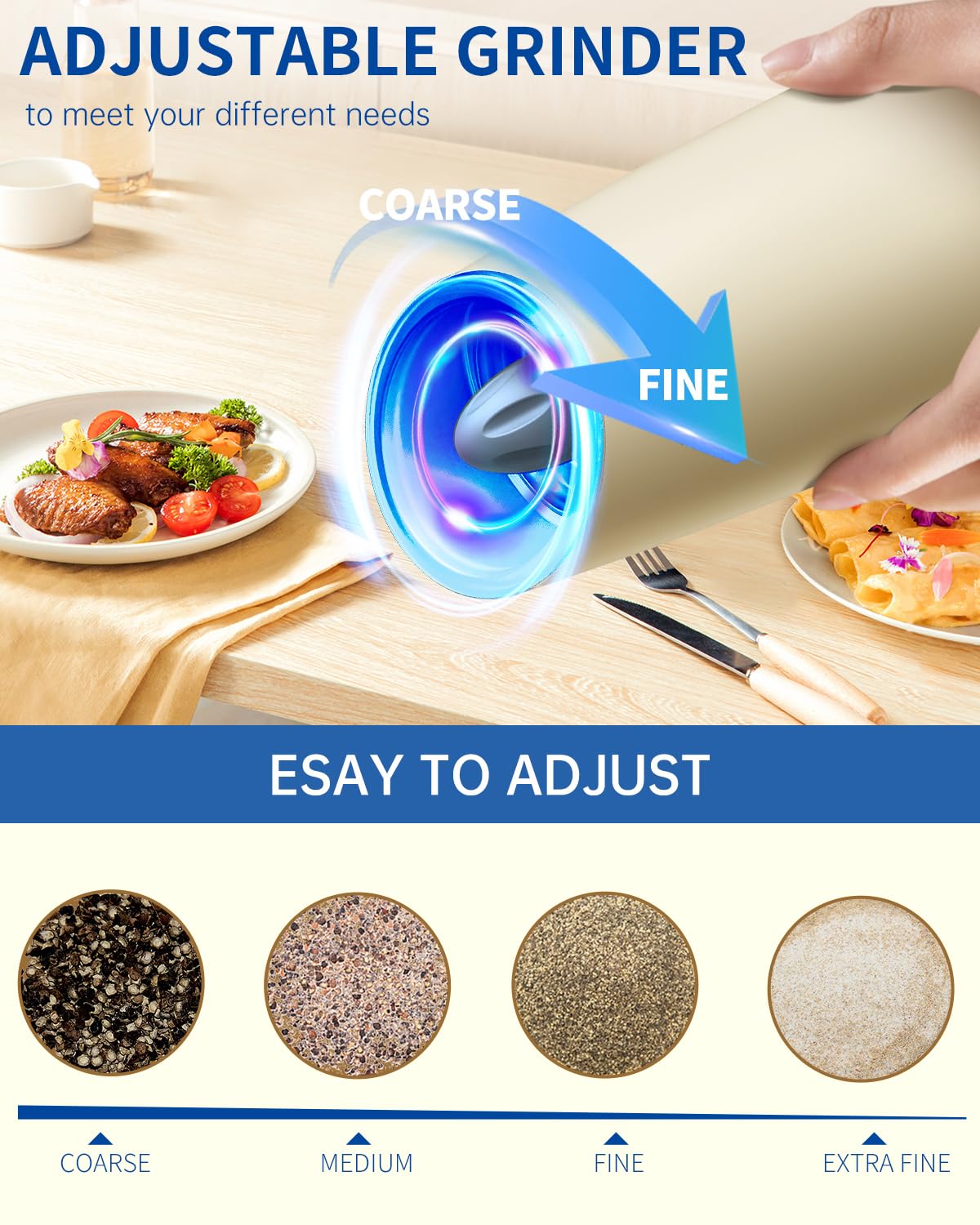 CIRCLE JOY Rechargeable Salt and Pepper Grinder Set Gravity Electric Salt and Pepper Grinder Set, LED Light, Adjustable Coarseness, for Home Kitchen BBQ, Black & White