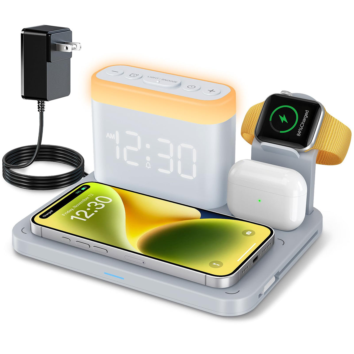 5 in 1 Wireless Charging Station with Alarm Clock & Night Light