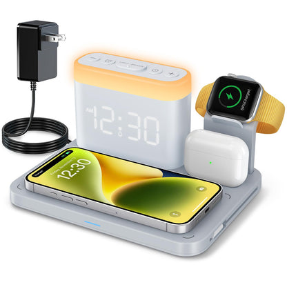 5 in 1 Wireless Charging Station with Alarm Clock & Night Light