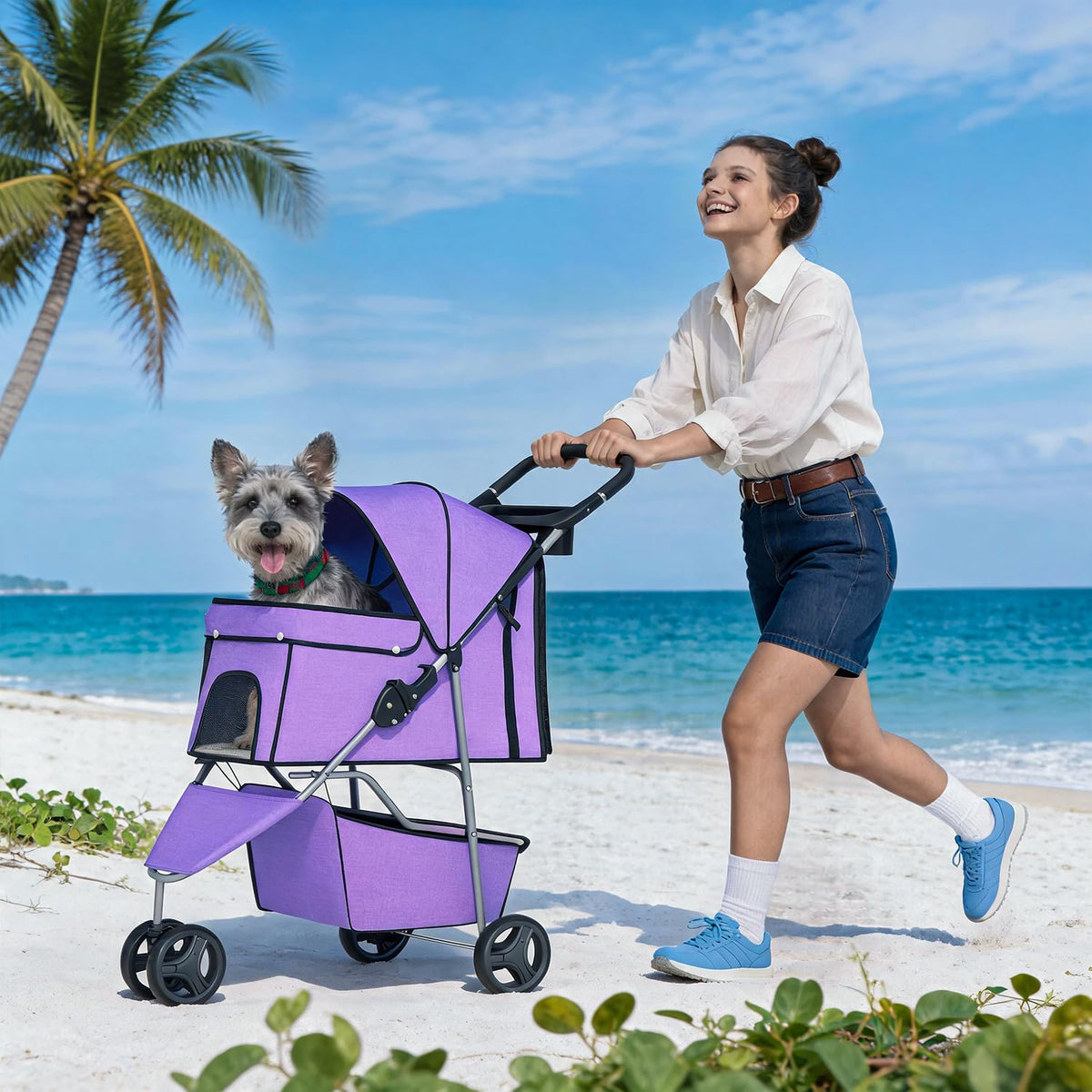 BestPet | 3-Wheel Pet Stroller | Dog and Cat Stroller | Breathable Mesh | Lightweight Travel Carrier | Waterproof & Foldable Design | Storage Basket | Black | for Daily Walks & Outdoor Use