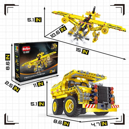 STEM / Building Toy for Ages 5, 6, 7, 8, 9, 10, 11, 12 Years Old Kid, Boy, Girl - 2-in-1 Truck Airplane Take Apart Toy, 361 Pcs DIY Building Kit, Learning Engineering Construction Toy, Ideal Gift