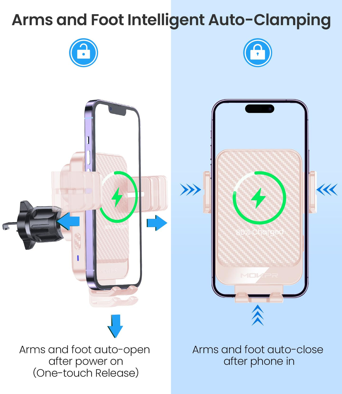 Wireless Car Charger 15W Fast Charging Dash Windshield Vent Car Mount