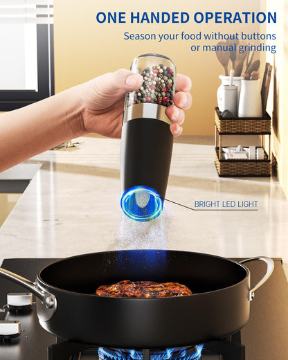 Electric Salt and Pepper Grinder Set, Gravity Rechargeable with LED