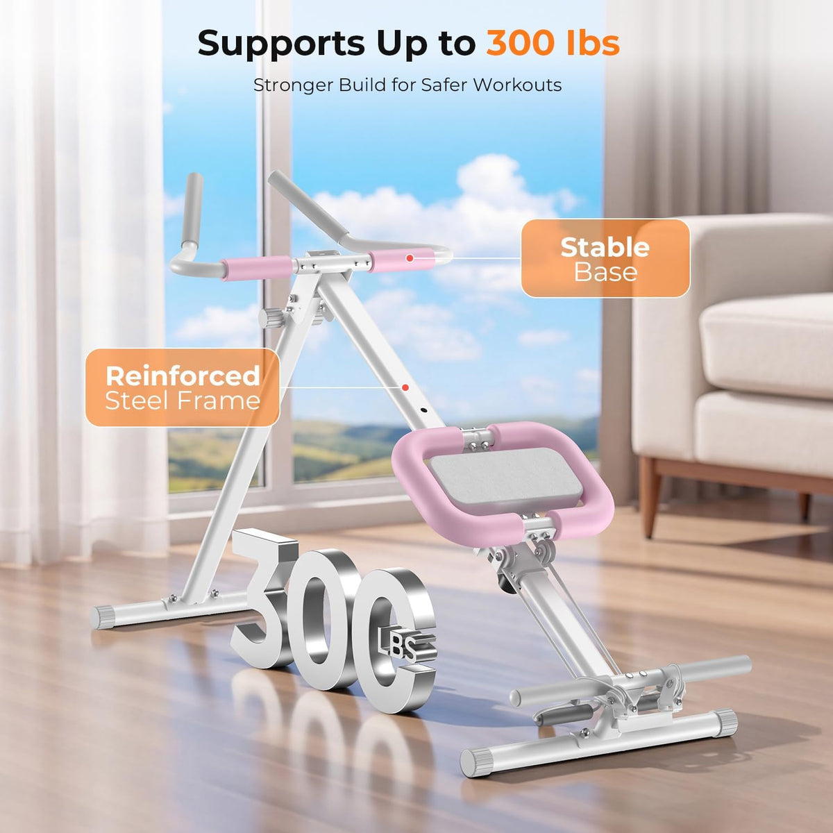 OWLSKY Ab Machine, Adjustable Ab Trainer Machine for Abs Workout at Home Gym, Foldable, Knee Protection, LCD Monitor, Device Holder, 400 LBS,Abdominal Trainer for Stomach Workout