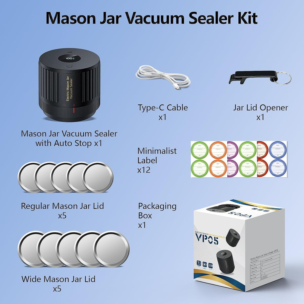 LOVE MOMENT Electric Mason Jar Vacuum Sealer Kit with One Touch Auto-Pause