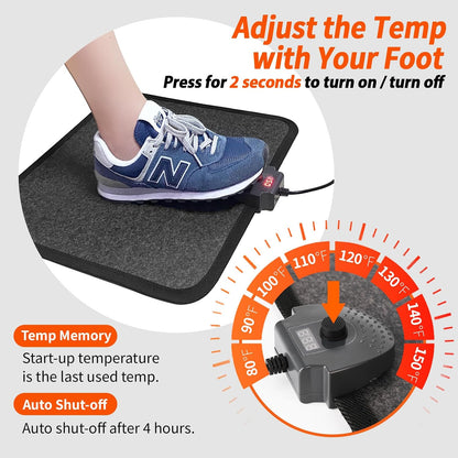 Heated Foot Mat Under Desk, Adjustable Temperature Foot Warmer