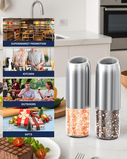 Electric Salt and Pepper Grinder Set, Gravity Rechargeable with LED