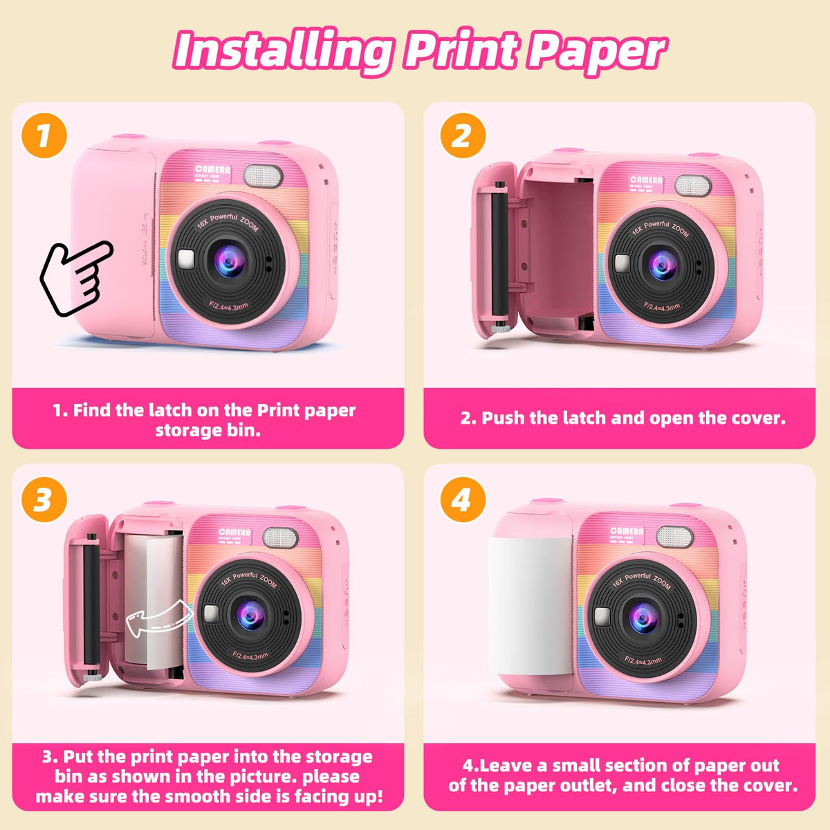Kids Instant Print Camera with 5 Rolls Print Paper, 1080P HD Camera, Rechargeable Portable Toddler Selfie Camera, Christmas Birthday Gifts Toys for Boys Girls Age 3-12 (Red & Blue)