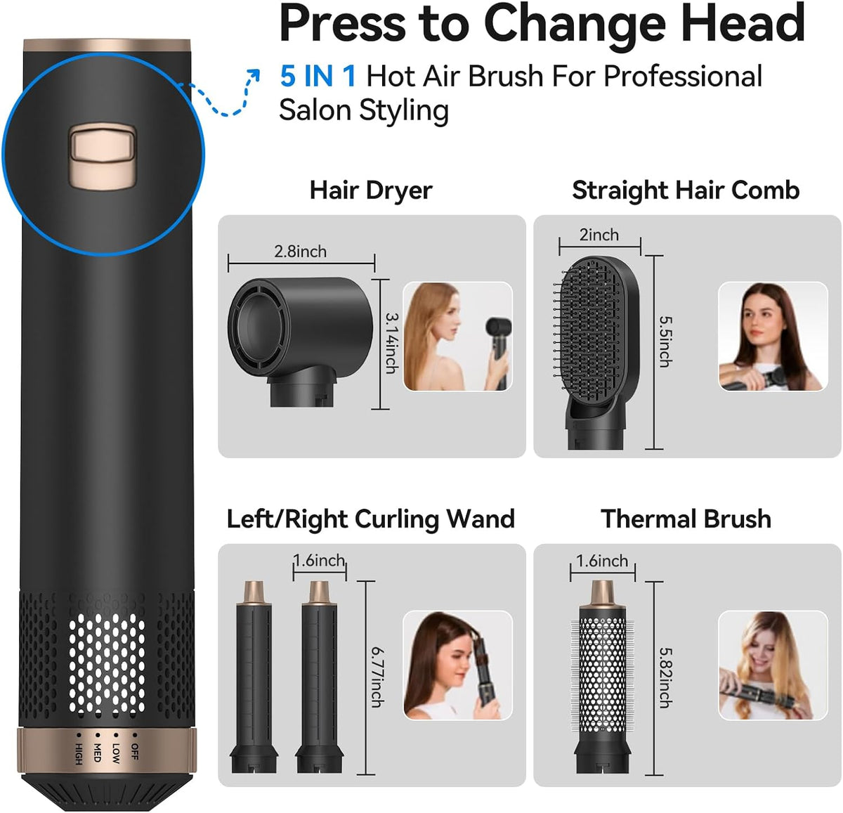 Blow Dryer Brush 5 in 1: Ionic Hot Air Styler Hair Dryer Brush Blow Dryer Set for Curling Volumizing Straightening Styling