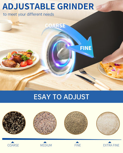 Electric Salt and Pepper Grinder Set, Gravity Rechargeable with LED